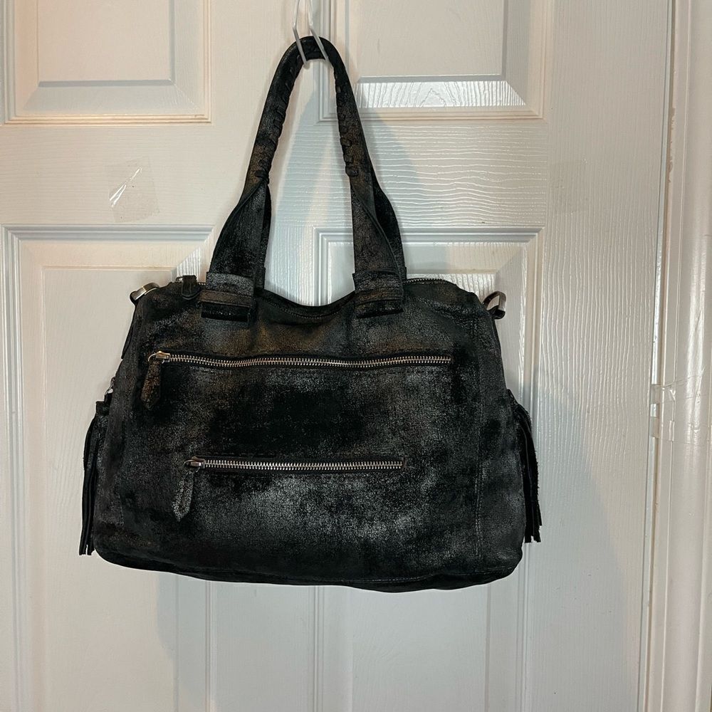 Carla Mancini black metallic silver Medium Satchel bag silver tone hardwares - Picture 3 of 15